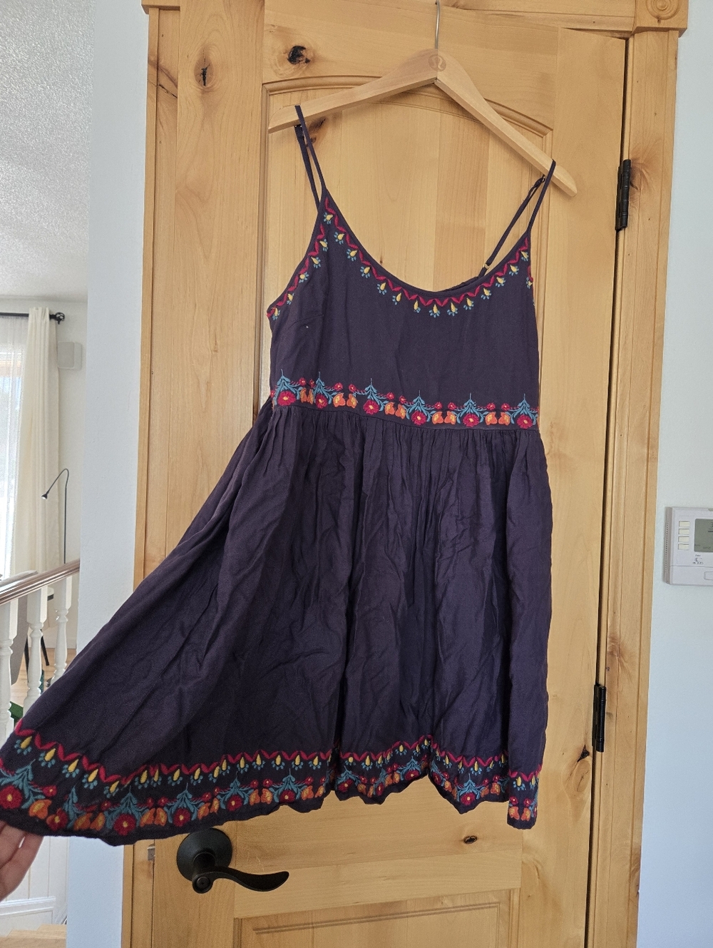 Natural Life Embroidered Gray Spaghetti Strap Sundress Large